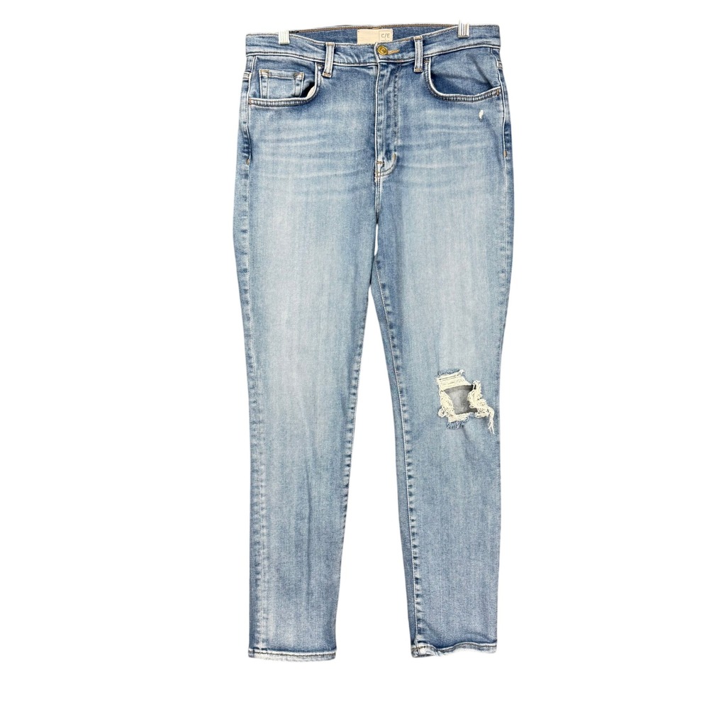 Current/Elliott‎ Skinny Jeans Womens 31 Light Blue High Rise Distressed Knee